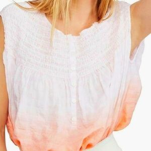 NWT Free People Smocked Henley Ombre Blue Sleeveless Blouse Size M